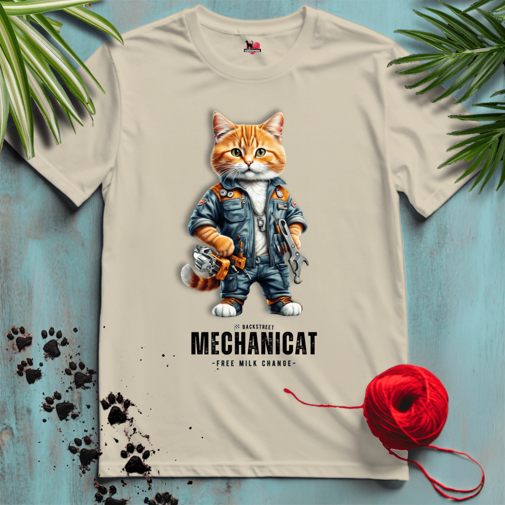 Printify T-Shirt Sand / XL MECHANICAT 🧰 CAR-MECHANIC-CUTE | Working Cats Collection