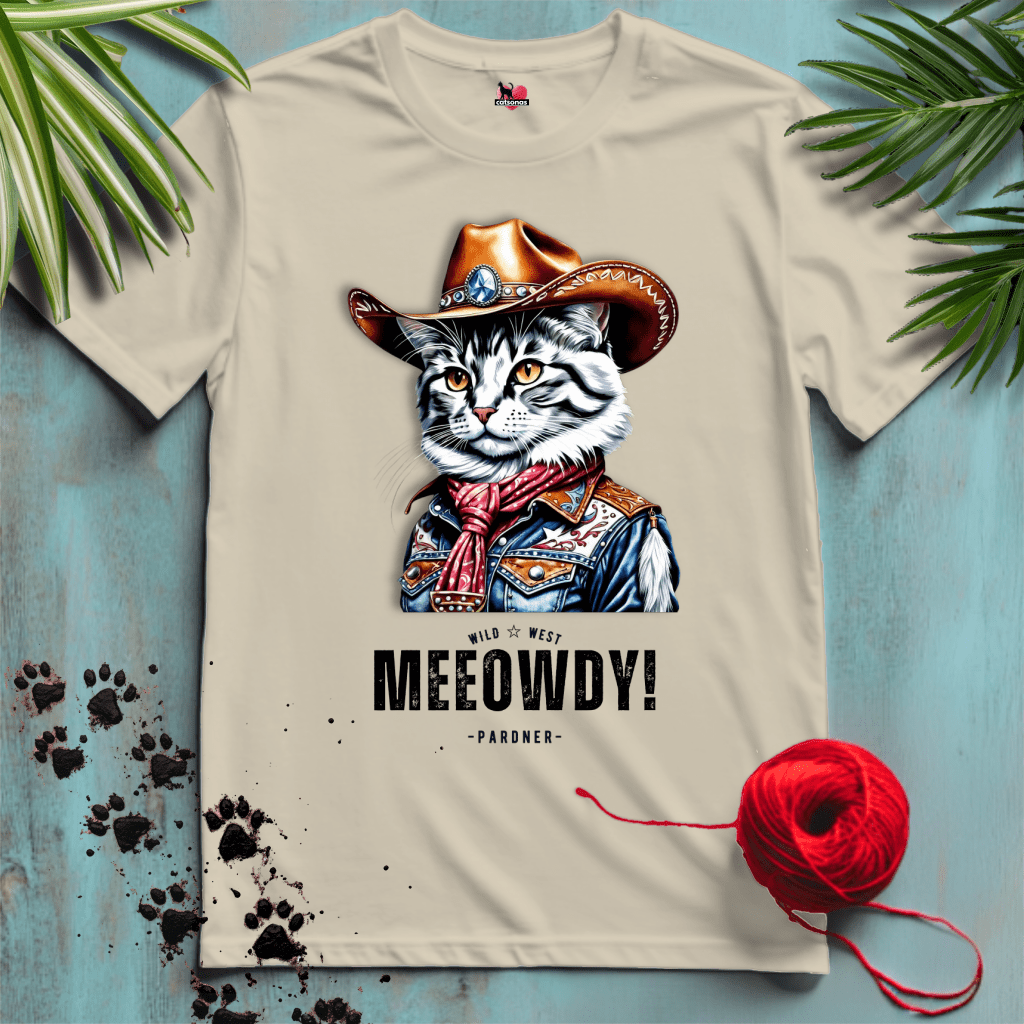 Printify T-Shirt Sand / XL MEEOWDY-CAT 🤠 COWGIRL | Wild West Cats Collection