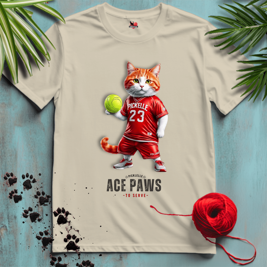 Printify T-Shirt Sand / XL PICKELLE-BALL-CAT 🎾 ACE-SERVE | Sporty Cats Collection