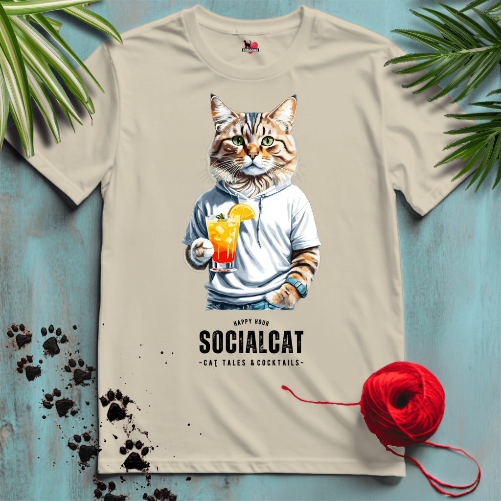 Printify T-Shirt Sand / XL SOCIAL-CAT 🍹 LONG-TAILS | Lifestyle Cats Collection