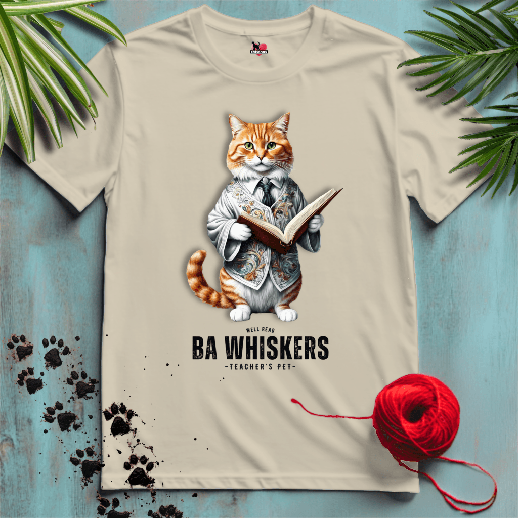 Printify T-Shirt Sand / XL TEACHER-CAT ✍️ BA-WHISKERS | Smart Cats Collection