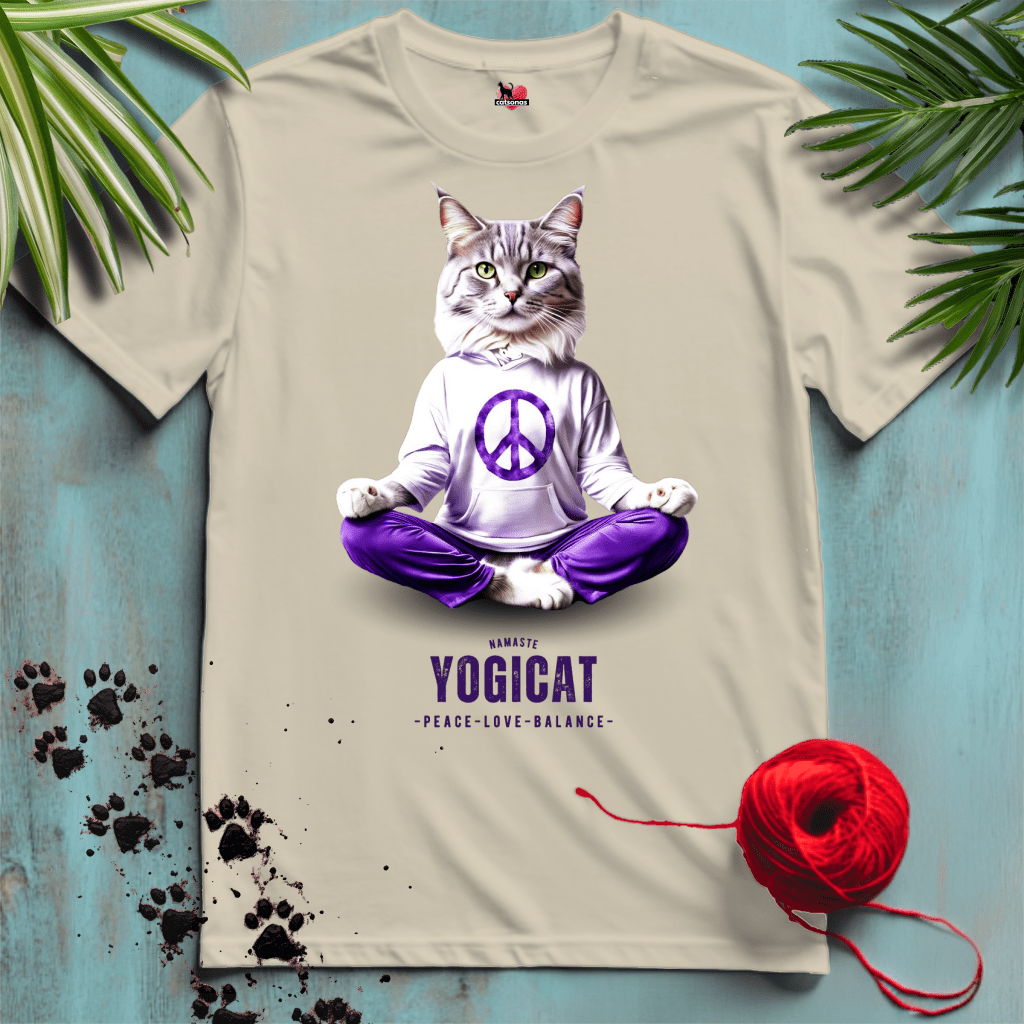 Printify T-Shirt Sand / XL YOGI-CAT ☮️ PEACE | Lifestyle Cats Collection