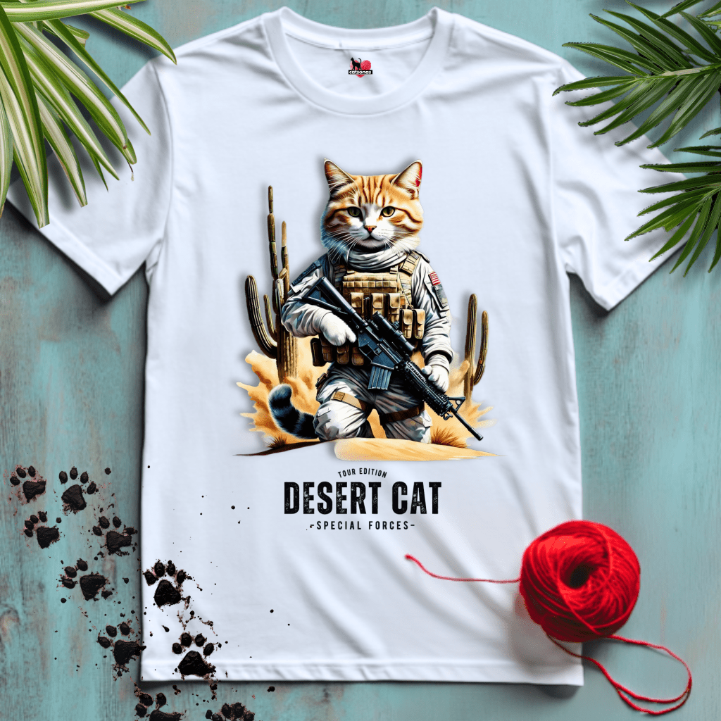 Printify T-Shirt White / XL DESERT-CAT 🪖 US ARMY 🇺🇸 Military Cats Collection