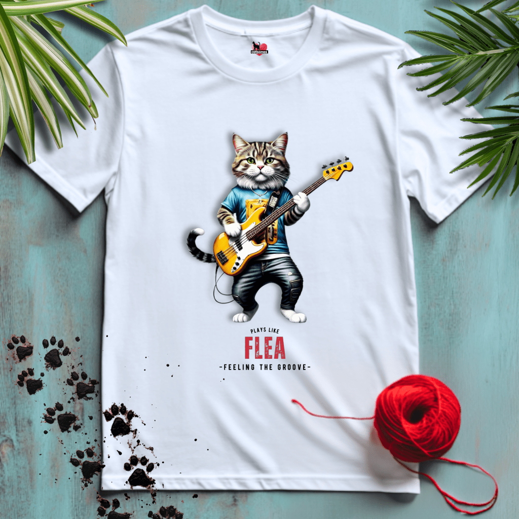 Printify T-Shirt White / XL FLEA-THE-CAT 🤘 ROCK-THE-BASS | Music Cats Collection