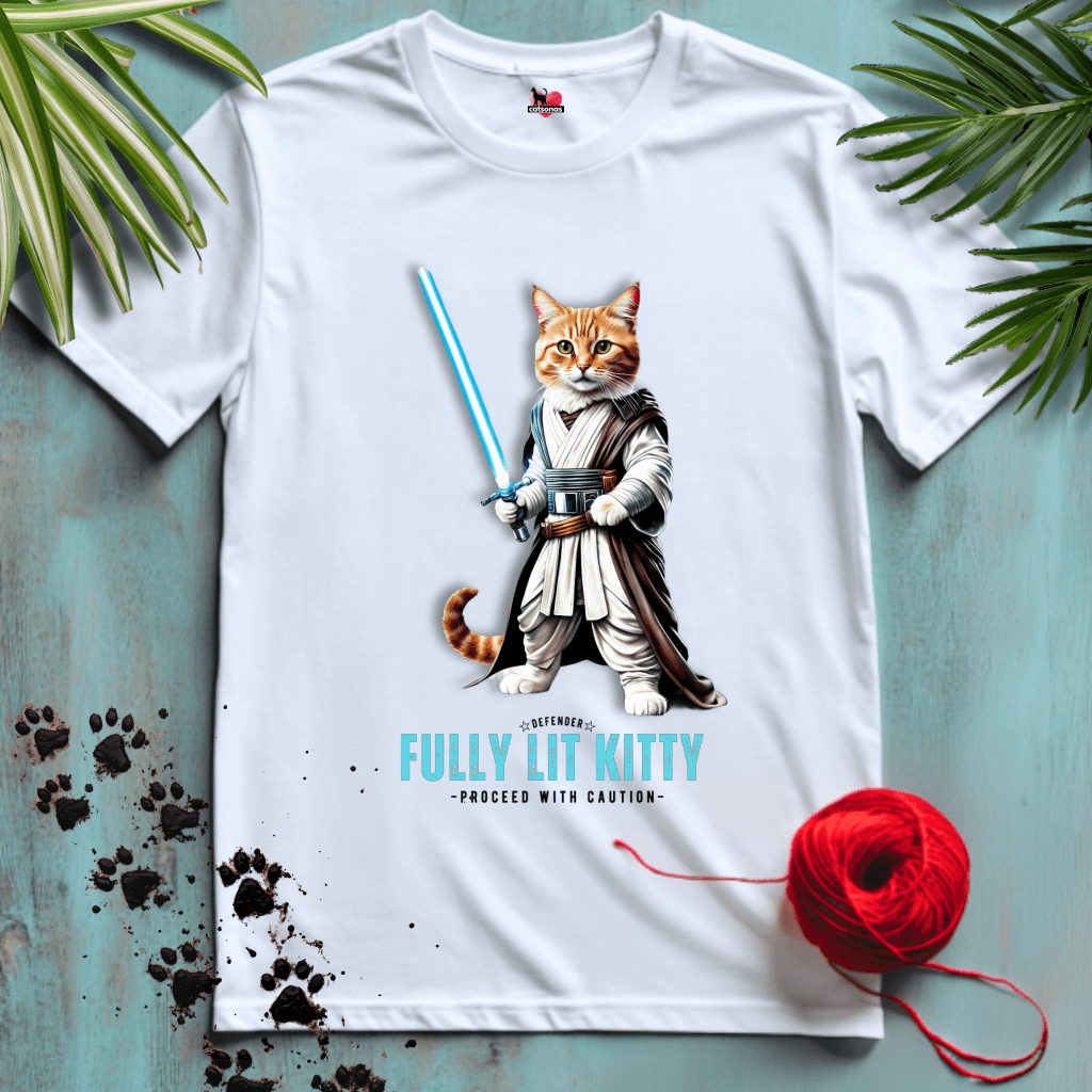 Printify T-Shirt White / XL FULLY-LIT-KITTY ⭐️ STAR-PAWS | Sci-Fi Cats Collection