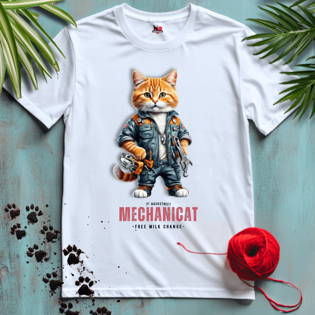 Printify T-Shirt White / XL MECHANICAT 🧰 CAR-MECHANIC-CUTE | Working Cats Collection