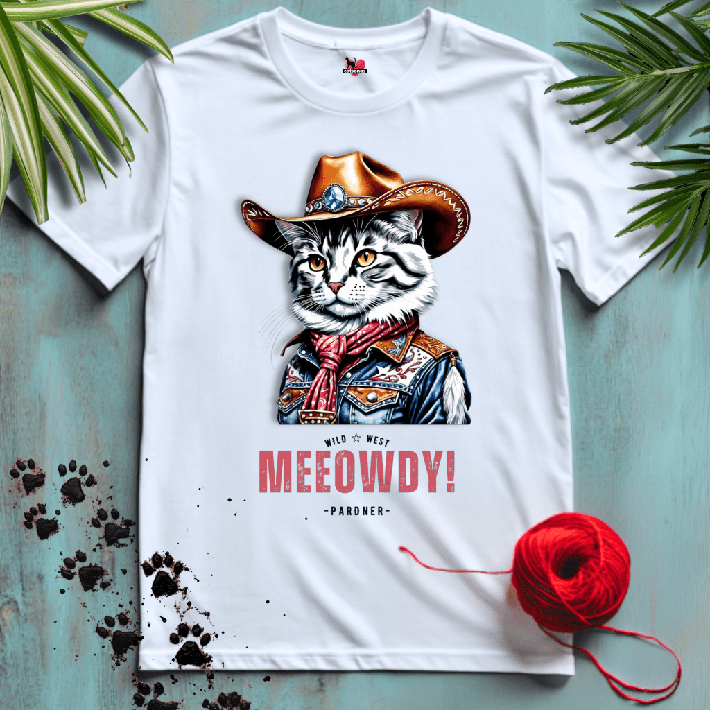 Printify T-Shirt White / XL MEEOWDY-CAT 🤠 COWGIRL | Wild West Cats Collection