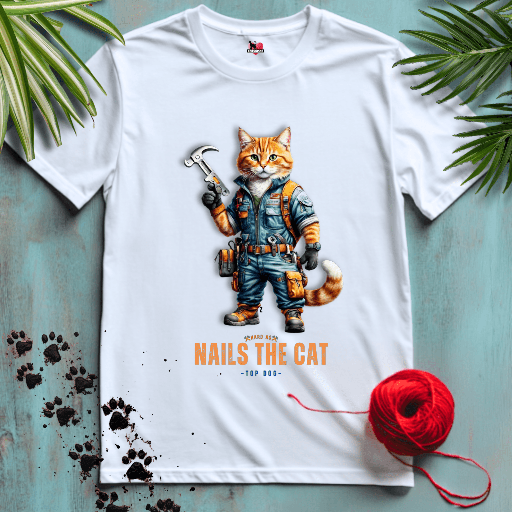 Printify T-Shirt White / XL NAILS-THE-CAT 🛠️ WORKER | Working Cats Collection