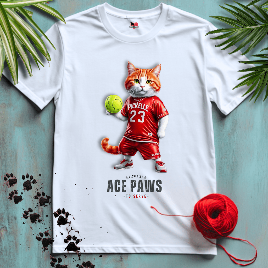 Printify T-Shirt White / XL PICKELLE-BALL-CAT 🎾 ACE-SERVE | Sporty Cats Collection