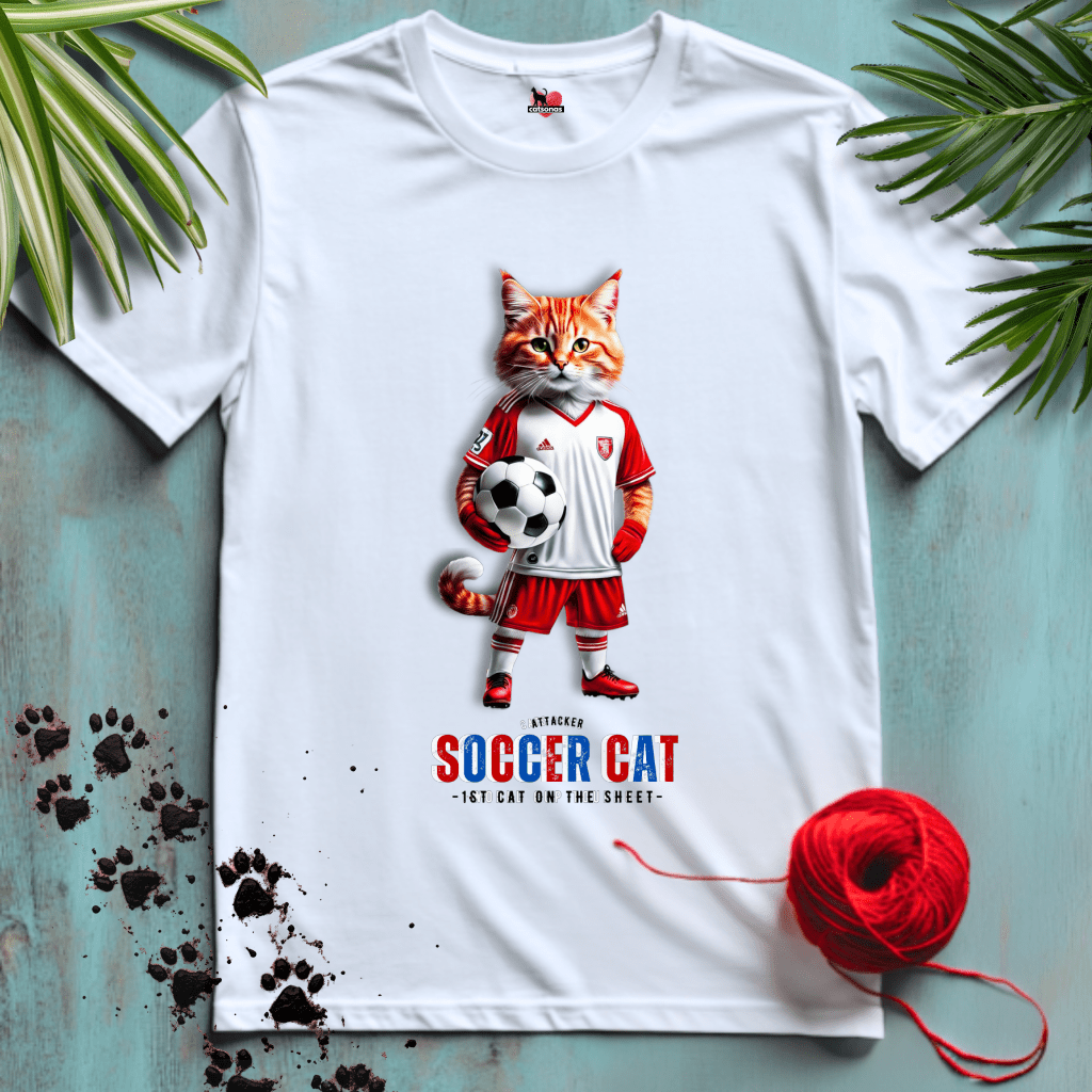 Printify T-Shirt White / XL SOCCER-CAT ⚽️ ATTACK | Sporty Cats Collection