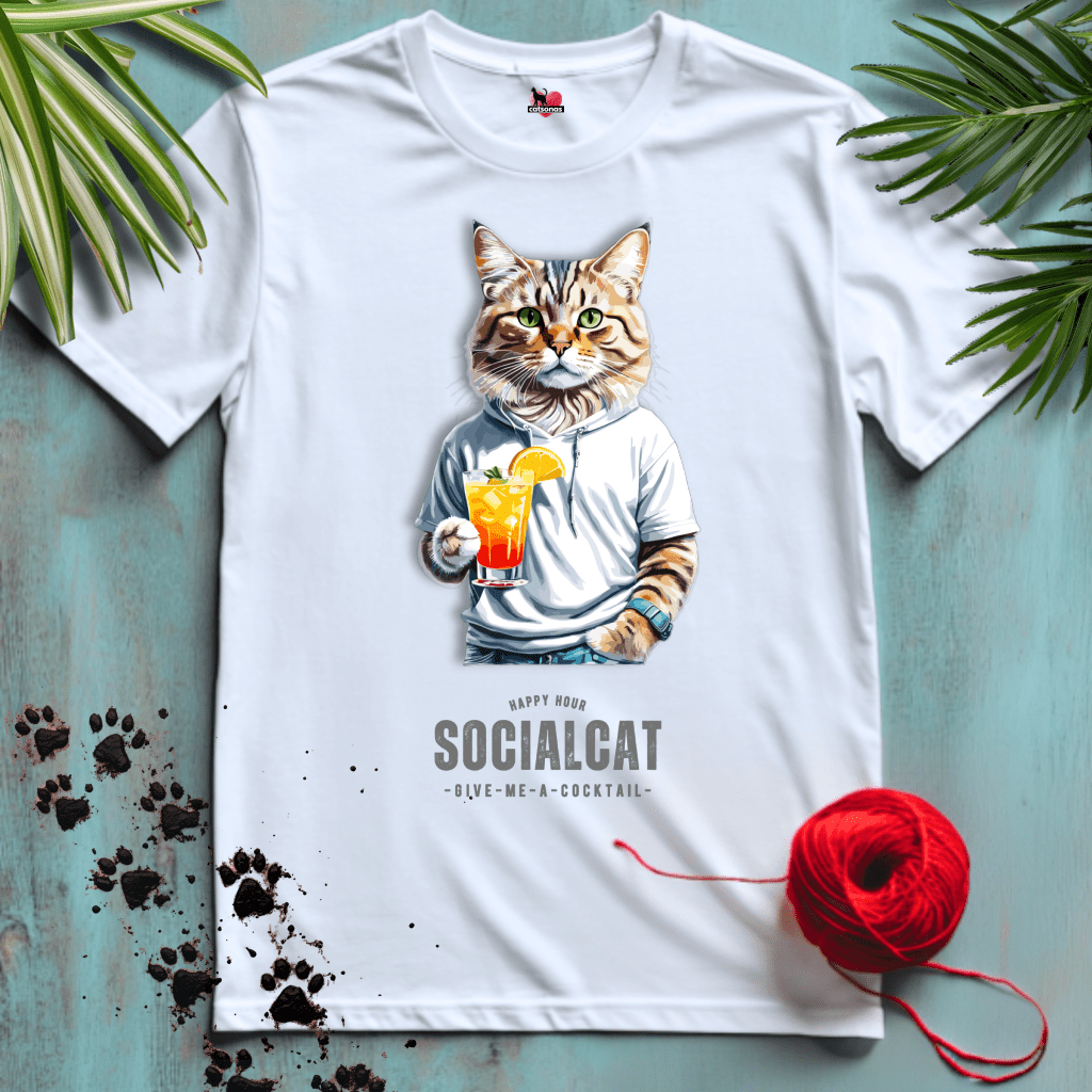 Printify T-Shirt White / XL SOCIAL-CAT 🍹 LONG-TAILS | Lifestyle Cats Collection