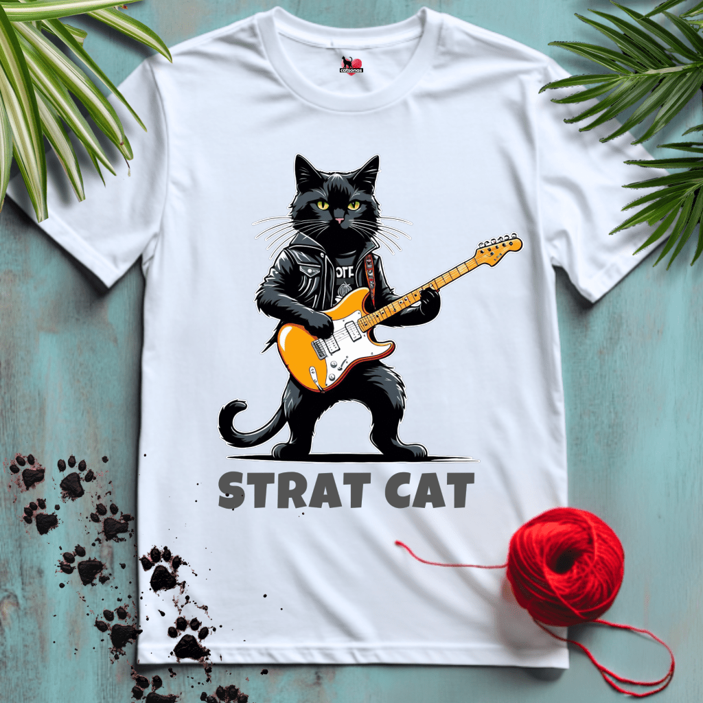 Printify T-Shirt White / XL STRAT-CAT 🎸 MUSIC-GUITAR | Music Cats Collection