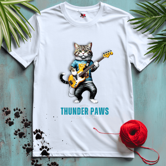 Printify T-Shirt White / XL THUNDER-PAWS 🤘 BASS-PLAYER | Music Cats Collection