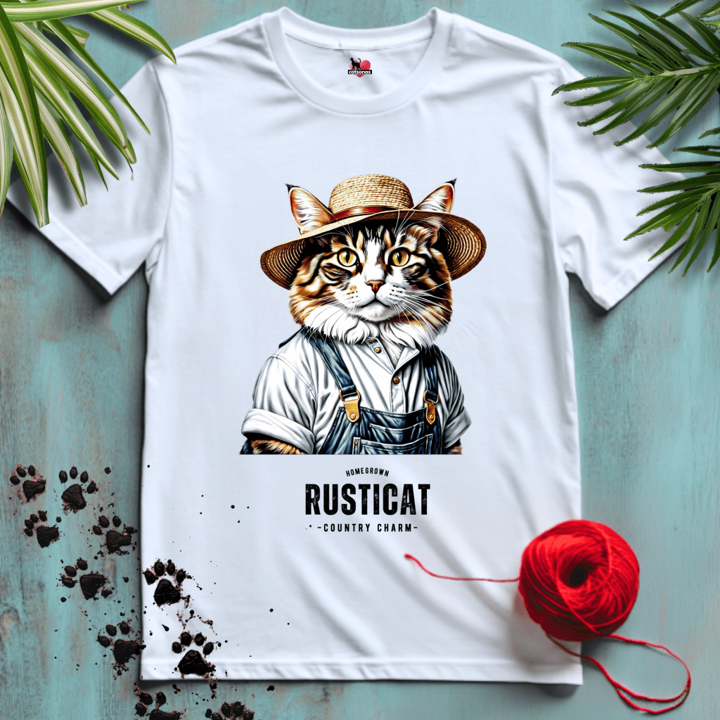 Printify T-Shirt White / XS RUSTIC-CAT 👨‍🌾 FELINE FARMER | Working Cats Collection