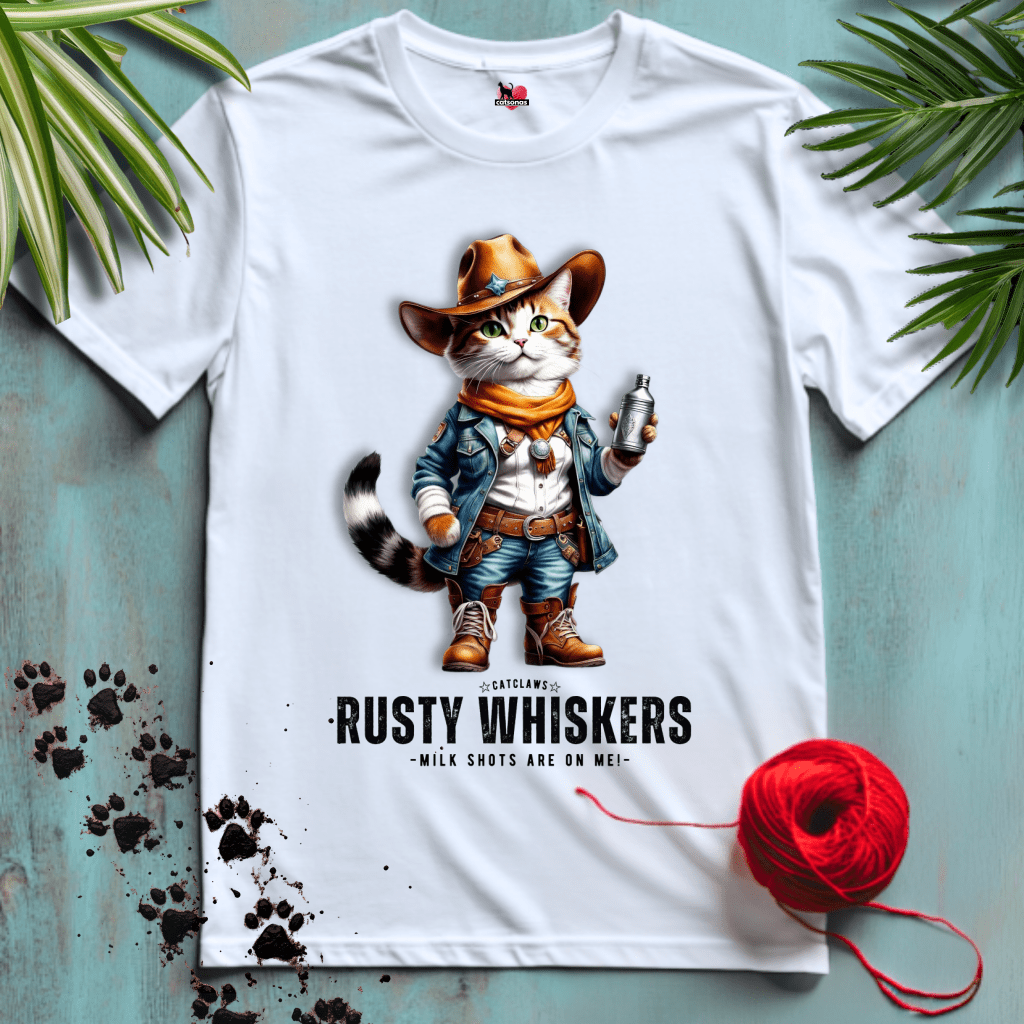 Printify T-Shirt White / XS RUSTY-WHISKERS 🤠 WESTERN-COWBOY | Wild West Cats Collection